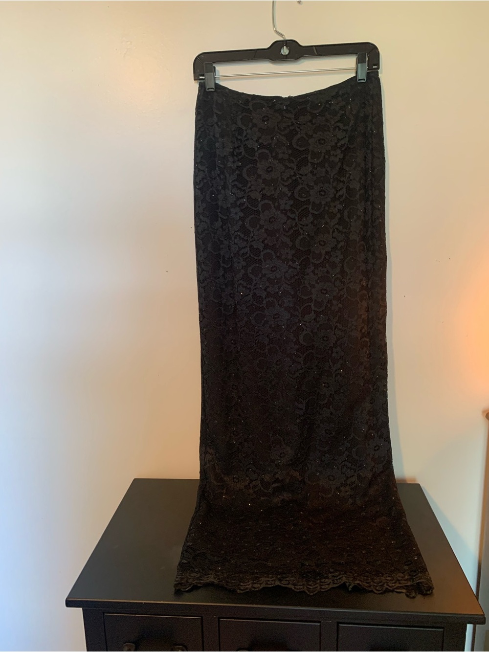 Women's Black Lace Maxi Skirt - Elegant Floral Overlay